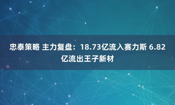 忠泰策略 主力复盘：18.73亿流入赛力斯 6.82亿流出王子新材
